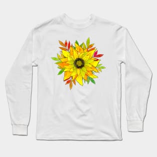 Sunflower and Autumn Leafs Long Sleeve T-Shirt